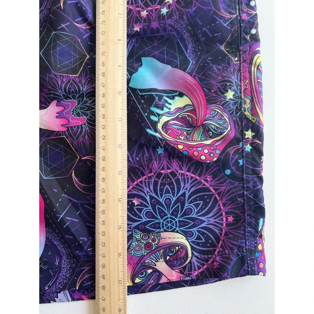 KRONIC Prints Drill Swim Trunks Shorts L Psychedelic Trippy Shroom Festival